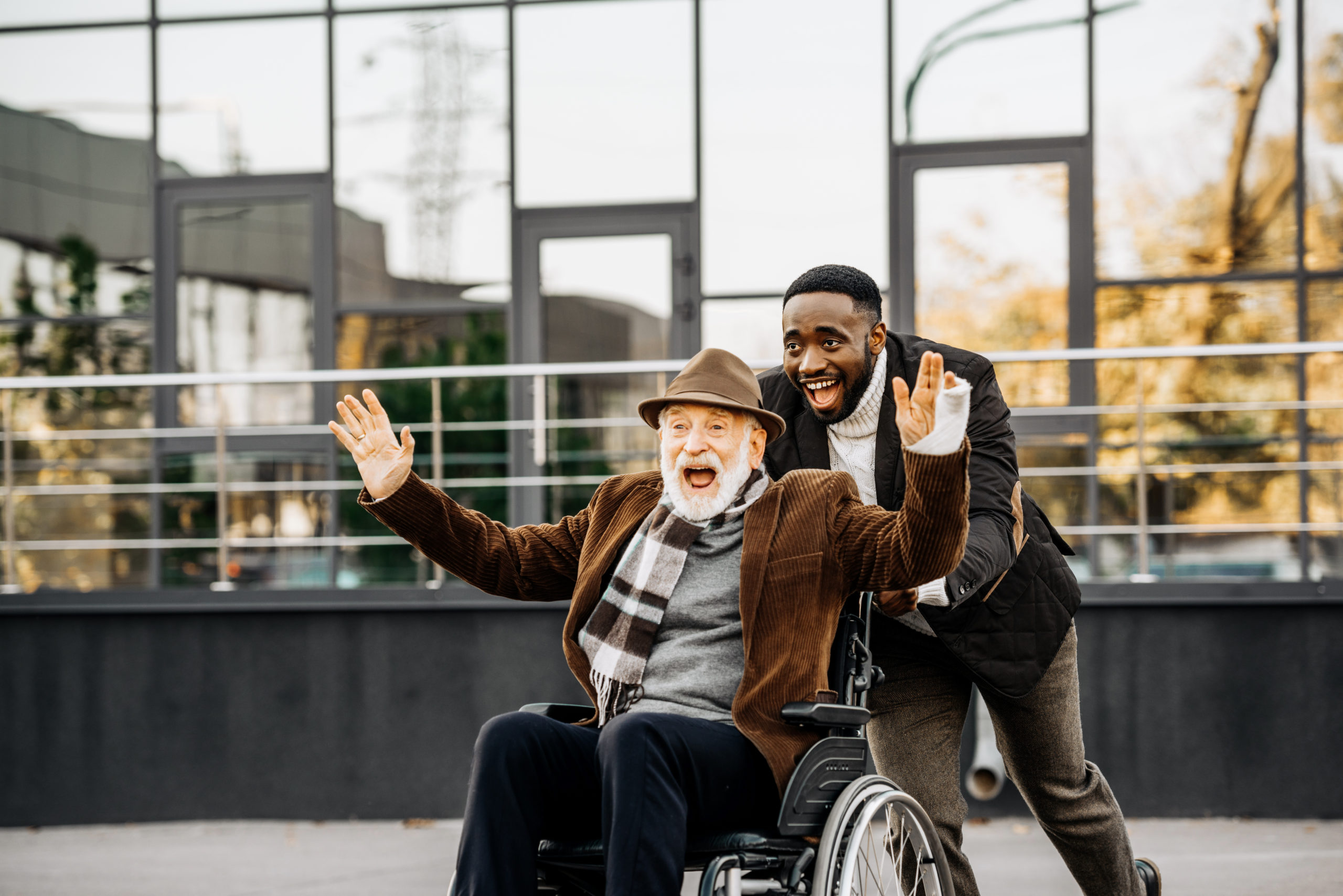 happy caregiver and elder